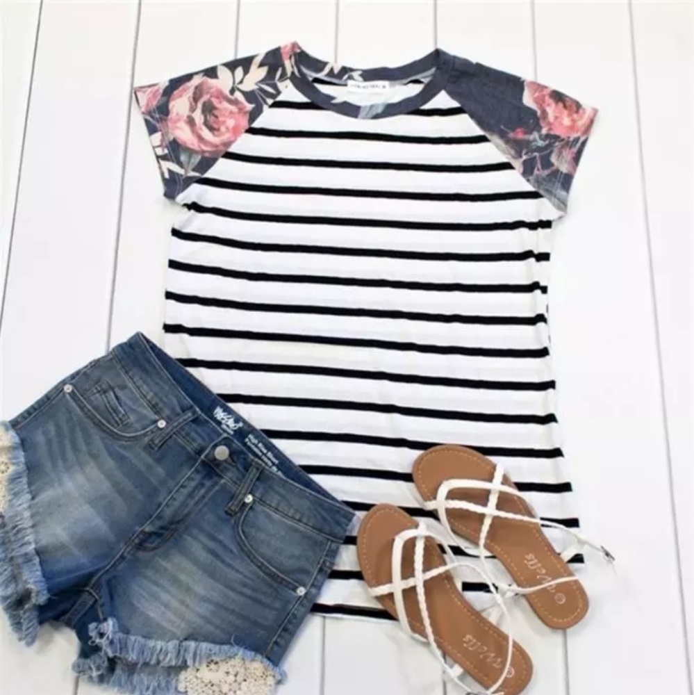 Floral Raglan Striped Tee